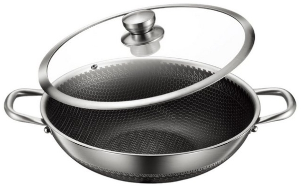 Wok Pfanne Wokpfanne Glasdeckel Ø36 Edelstahl Antihaftbeschichtung Rungassi PW36 Bild 4