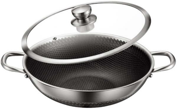 Wok Pfanne Wokpfanne Glasdeckel Ø36 Edelstahl Antihaftbeschichtung Rungassi PW36 Bild 5