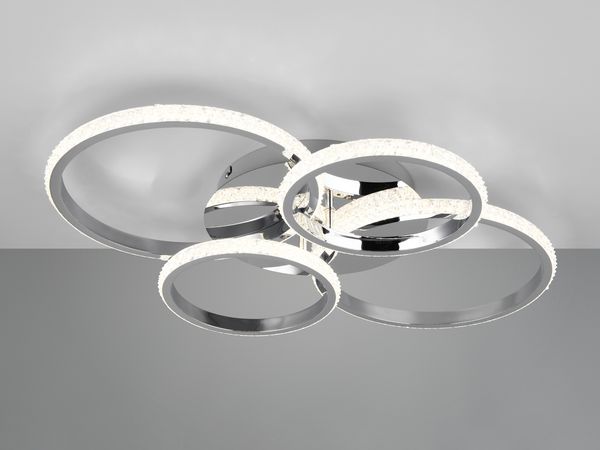 LED Deckenleuchte chrom, Ringe schwenkbar, dimmbar, B 65 cm