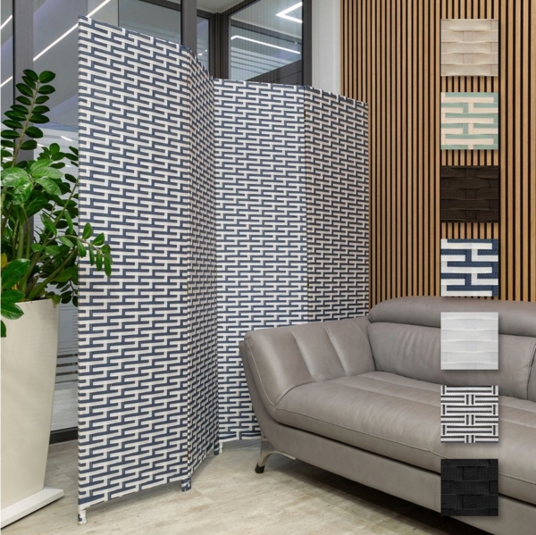 Hexim Raumteiler, Paravent 180x180 cm - Trennwand 4-teilig klappbar Innenbereich - Spanische Wand Raumteiler Terrasse freistehend Heimbüro (L24102 dunkelblau & weiß)