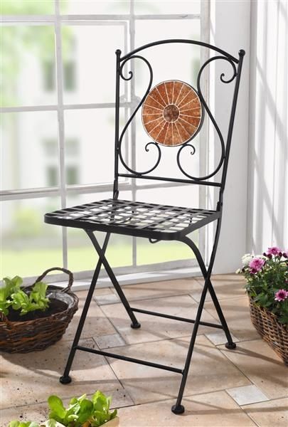 Metall Klappstuhl "Mosaik" im Antik Design, Gartenstuhl