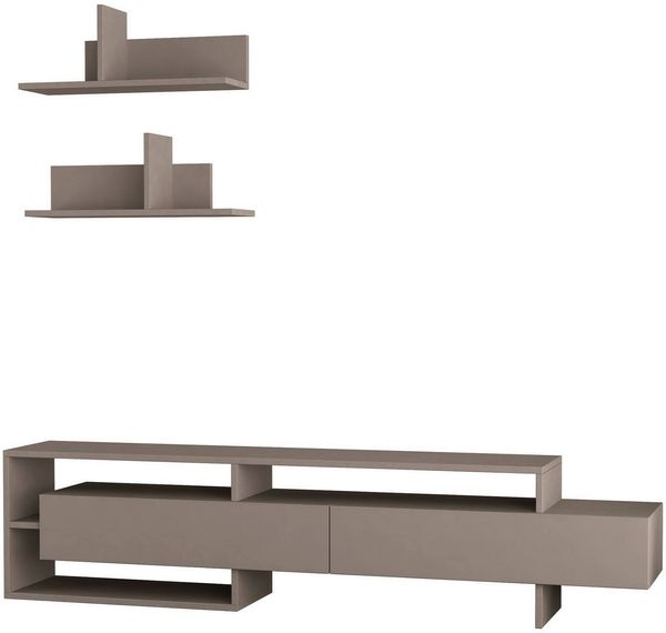 Dmora Wohnzimmermöbel Huko, Modulares Wohnzimmerset, Mehrzweck-Wohnzimmermöbel, Moderner TV-Schrank, 180x32 h42 cm, Beige