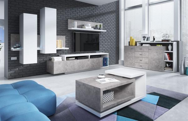 Couchtisch Wohnzimmertisch BENDY 120x60cm Weiss- Betonoptik Bild 2