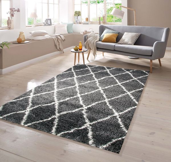 TeppichHome24 Teppich Shaggy in Grau Creme, rechteckig