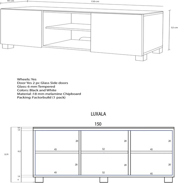 VCM TV-Möbel Luxala 14261 Weiß H. 50 x B. 150 x T. 45 cm Bild 6