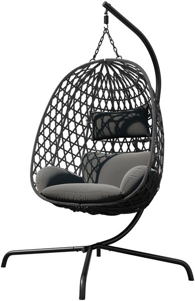 Hängekorb mit Gestel Liwebo (Farbe: Schwarz + Dunkelgrau / Kissen: Grau)