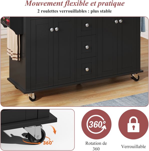 Kommode 140x40/65x89 cm, erweiterbar mit 5 Schubladen, Schränken und Rollen, Black+Natural Bild 5
