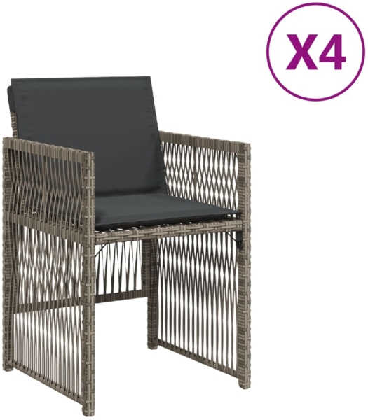 vidaXL Gartenstühle mit Kissen 4 Stk. Grau Poly Rattan 364968