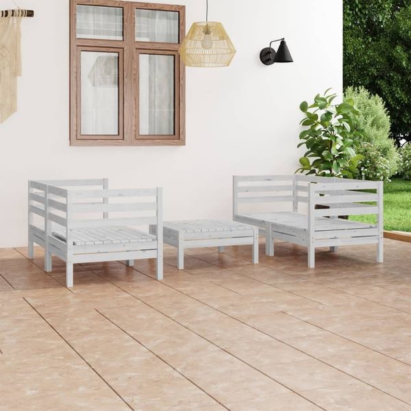 vidaXL 5-tlg. Garten-Lounge-Set Weiß Kiefer Massivholz 3082398