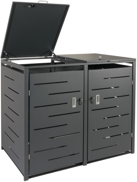 2er-Mülltonnenverkleidung HWC-E83, Mülltonnenbox Mülltonnenabdeckung, erweiterbar 117x131x80cm ~ anthrazit, Stahl 54kg