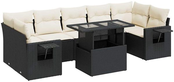 vidaXL 8-tlg. Garten-Sofagarnitur mit Kissen Schwarz Poly Rattan 3326437 Bild 2