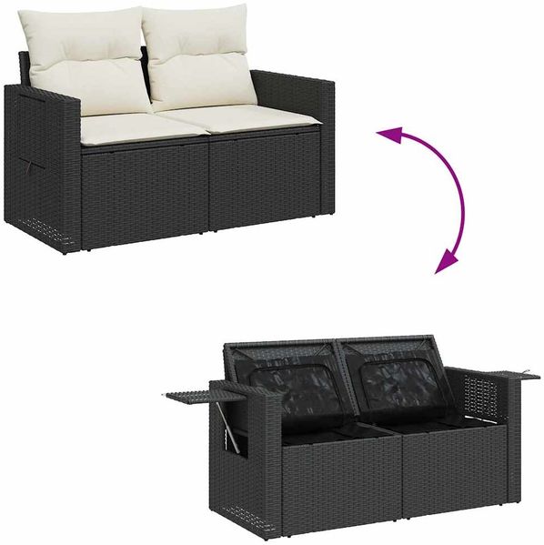 vidaXL 8-tlg. Garten-Sofagarnitur mit Kissen Schwarz Poly Rattan 3326437 Bild 9