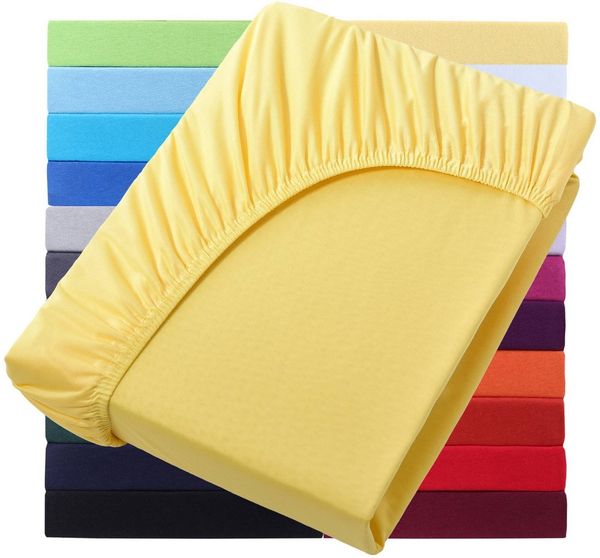 NatureMark Spannbettlaken Jersey Basic Spannbetttuch, 100% Baumwolle, Gummizug: rundum, (1 Stück), in vielen Größen und Farben, bis 40cm Steghöhe, 200x220cm, Gelb