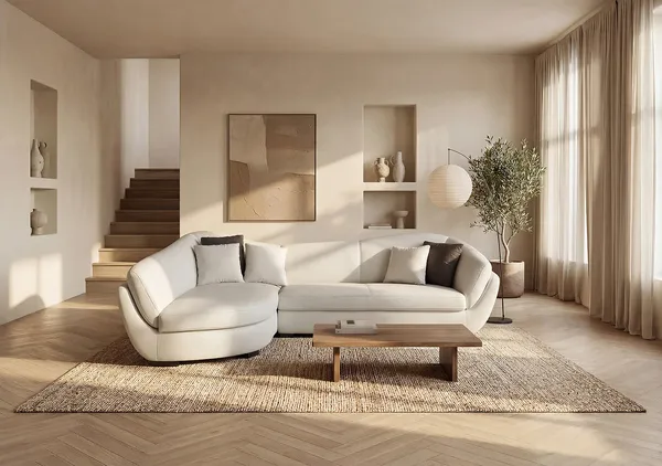 Vente-unique - Ecksofa Leder 5-Sitzer - Büffelleder - Elfenbein - Ecke Links - CAIPI von PASCAL MORABITO