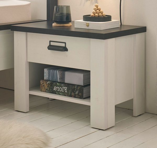 Nachttisch Stove in weiß Pinie und anthrazit Landhaus 60 cm