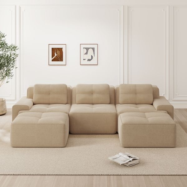 Modulsofa aus Cord mit boneless Design, beige