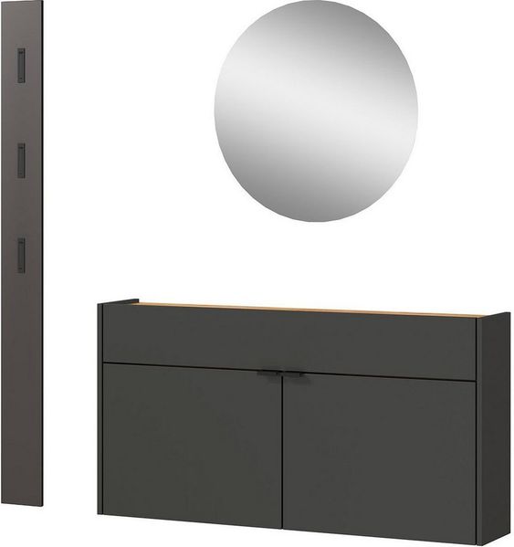 GERMANIA Garderoben-Set GW-Ameca, (Set, 3-St), mit Mehrzweckschrank, Spiegel und Garderobenpaneel, geringe Tiefe