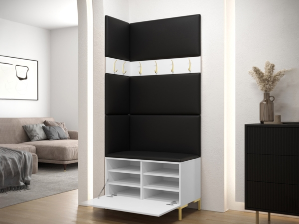 Garderoben-Set Zinetto IV mit 4 Stück Gepolstertes Wandpaneel Pag 84x42 und 3 Stück 42x42 (Schwarz + Gold, Manila 02) Bild 4