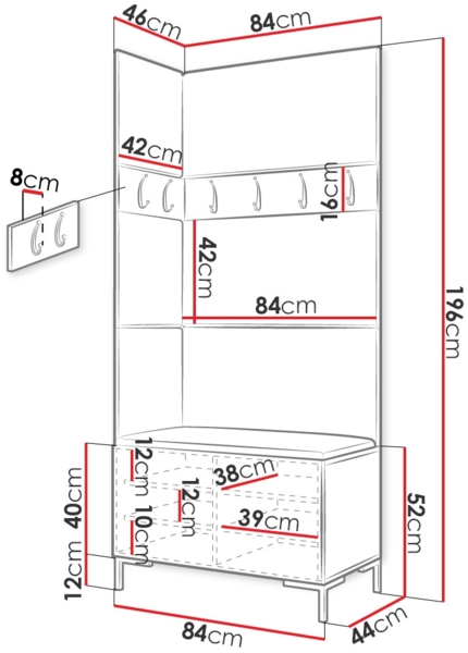Garderoben-Set Zinetto IV mit 4 Stück Gepolstertes Wandpaneel Pag 84x42 und 3 Stück 42x42 (Schwarz + Gold, Manila 02) Bild 5