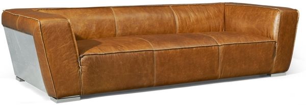 Clubsofa Longford 3-Sitzer Vintage-Leder Cuba-Brown Alumi.