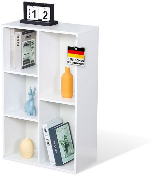 Floordirekt Bücherregal Arkansas, weißes Standregal mit Kippschutz & Rückwand, offene Front, 5 Fächer 1-tlg, 50x24x80cm, schneller Aufbau, schlichtes Design aus Holzwerkstoff