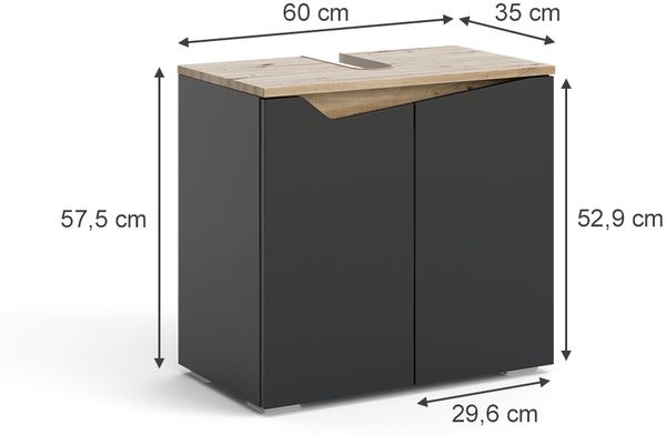 Waschbeckenunterschrank Marelle Anthrazit/Artisan 60 x 57.5 cm mit 2 Türen Vicco Bild 3