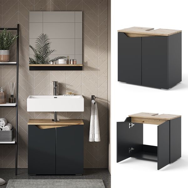 Waschbeckenunterschrank Marelle Anthrazit/Artisan 60 x 57.5 cm mit 2 Türen Vicco Bild 2