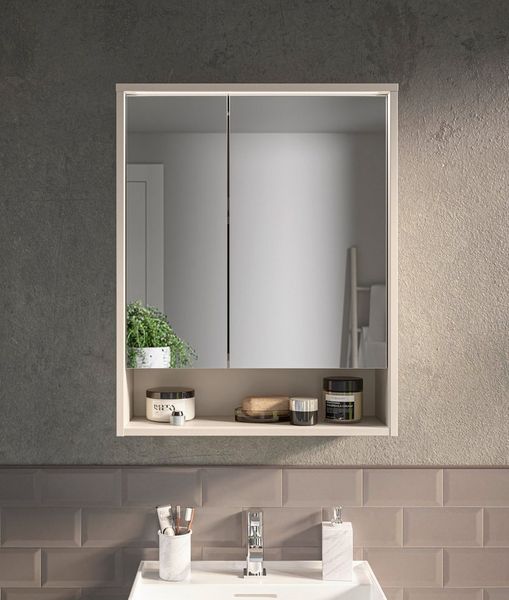 BASIC by Balculina Spiegelschrank Lucera Spiegelschrank, Badezimmerschrank BxHxT 60x75x20 (1-St) Breite 60 cm, Tür L/R montierbar, LED-Beleuchtung