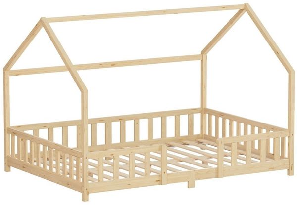 ML-DESIGN Spielbett Hausbett Kinderbett inkl. Lattenrost kreativ Bodenbett für Kinder, Abenteuerbett ohne Matratze 140x200 cm Holzbett Kiefer Bettgestell