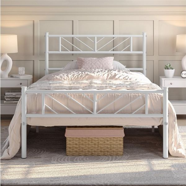 Yaheetech Metallbett Bettgestell 90x190/90x200/140x200cm, Minimalistischer Bettrahmen mit Kopfteil Gästebett mit Lattenrost
