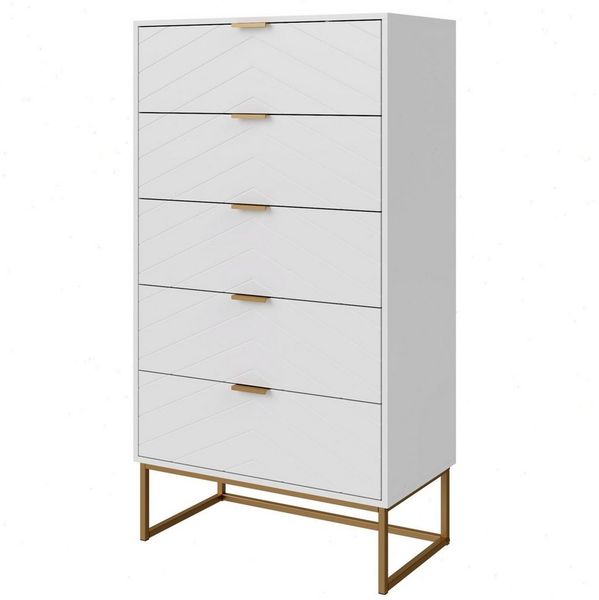 UEV Kommode mit 5 Schublanden, Sideboard, Schubladenschrank, Schmal kommode modern (60x34x110cm, Schrank für Wohnzimmer Schlafzimmer Flur Büro), mit Kippschutz Aufbewahrungskommode, Mehrzweckschrank aus Holz