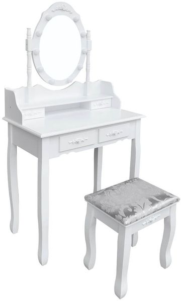 Schminktisch Weiß RUSTIKA mit Spiegel Hocker LED Beleuchtung Schubladen