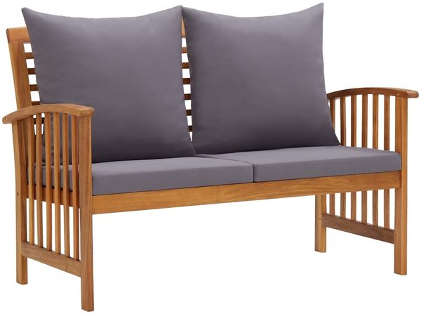 vidaXL Gartenbank mit Kissen, Massivholz Akazie braun / dunkelgrau, 119 x 67 x 83 cm