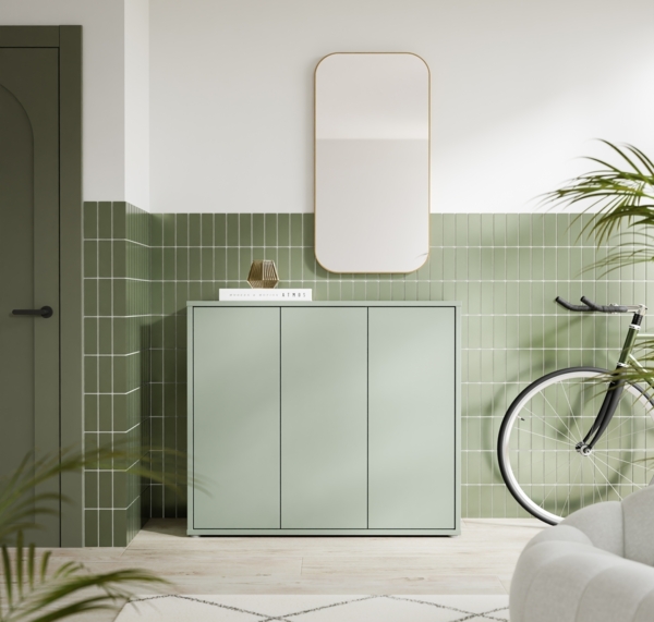 Schuhkommode >ALICE SPRINGS< 8 Böden, push to open, in Salbei - 109,2x99,1x34,9cm (BxHxT) Bild 2