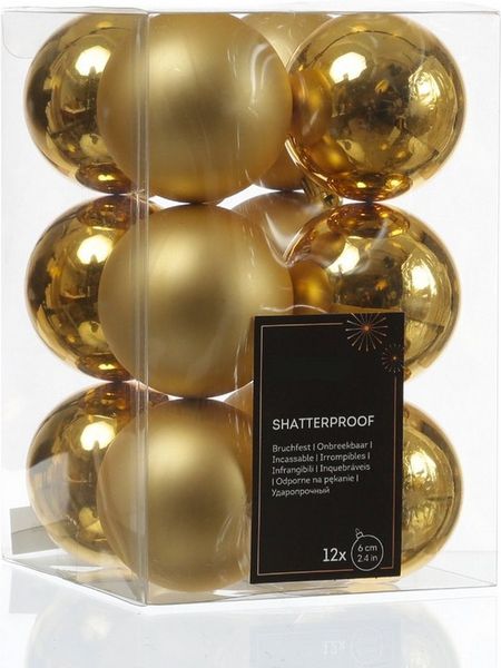 MARELIDA Weihnachtsbaumkugel Weihnachtskugeln bruchfest 6cm Christbaumkugeln gold 12St (12 St)