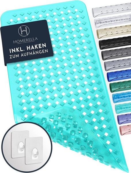 Homerella Badematte rutschfest Hautsensitiv 88x39cm, INKL. AUFHÄNGUNG, Antirutschmatte Badewanne BPA frei, Duschmatte schimmelresistent & maschinenwaschbar