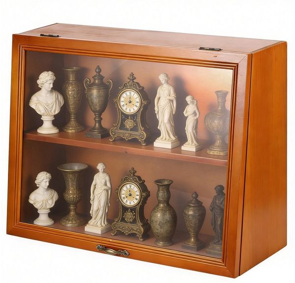 BlingBin Vitrine Mini Tischvitrine, Sammlervitrine aus Holz, Schreibtisch Organizer (Mehrzweck-Aufbewahrungsschrank, 1-St, 42.7 x 32.5 x 14.7 cm) Retro-Design, Vitrinenschrank Für Schmuck und Sammlerstücke