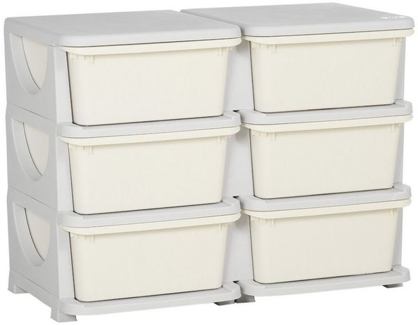 HOMCOM Spielzeugtruhe Schubladenschrank für Kinder, mit 6 Ebenen (Spielzeugkiste, 1 St, Aufbewahrungsbox), für Kinderzimmer, Cremeweiß