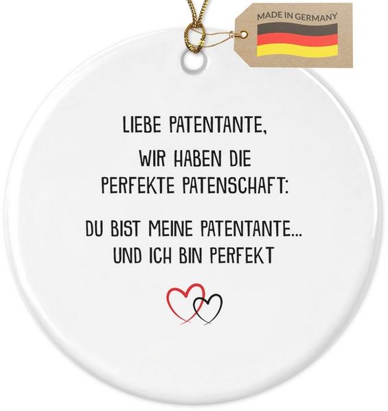 22Feels Weihnachtsbaumkugel Weihnachtsdeko Patentante Geschenk Patin Taufpatin Frauen Anhänger, MADE IN GERMANY, KERAMIK
