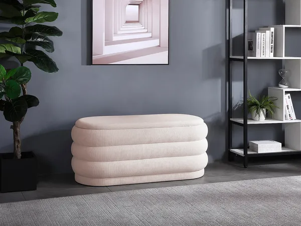 Vente-unique - ECAMBI Sitzbank SamtStoff Beige - B 47 cm x H 49 cm x L 112 cm