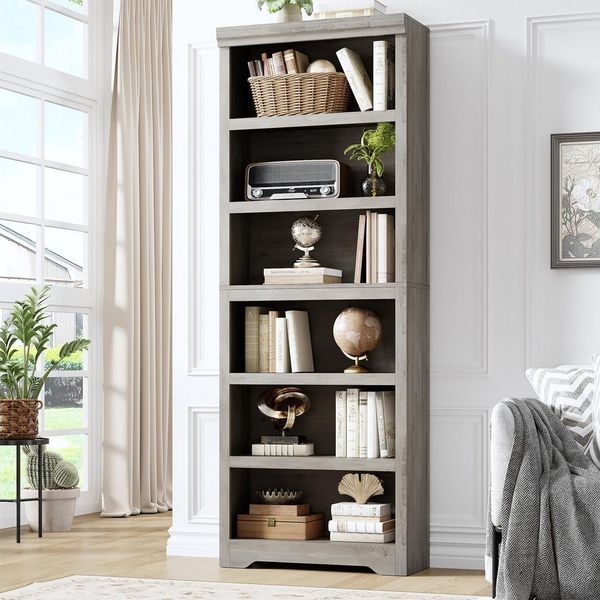 GarveeMore Bücherregal 186cm Bücherregal 6 Etagen offenes Bücherregal verstellbar