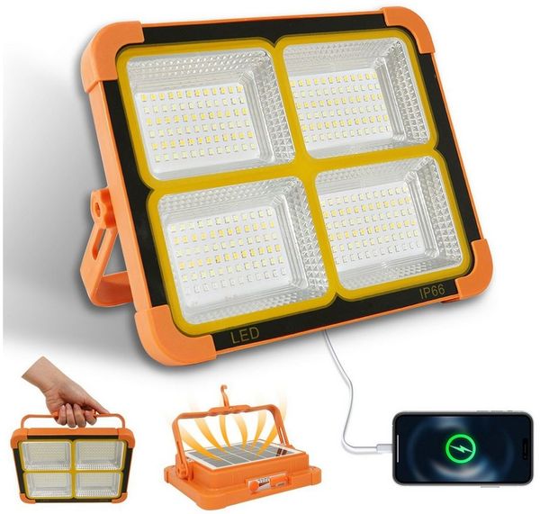 Ophy Arbeitsleuchte Solar-Arbeitsleuchte wiederaufladbar, 288 LEDs, 5 Lichtmodi (3000/4000/6500 K & SOS), magnetisch & aufhängbar, für Camping, Werkstatt & Notfall