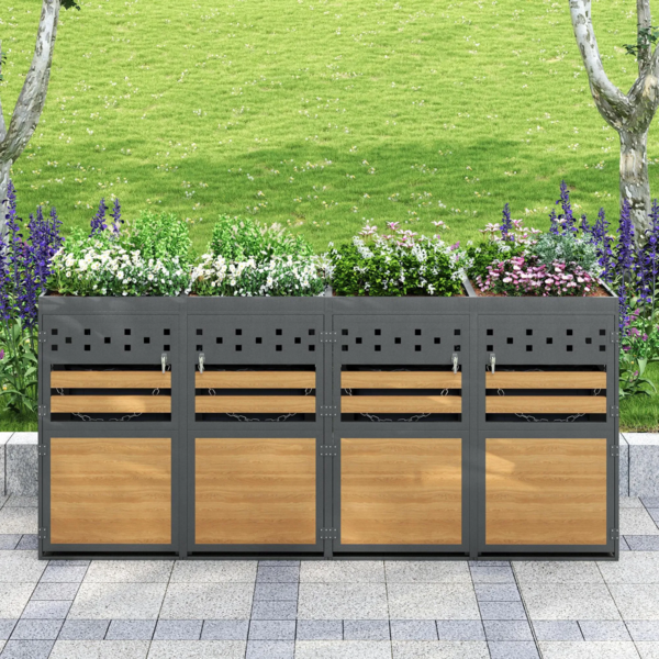 Mülltonnenbox, 120L 240L, wetterfest, Container, Abfallbehälter, Tonnenhaus, Gartenbox, abschließbare Müllbox (4 Tonnen)