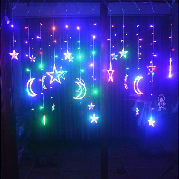 Rosnek LED-Lichtervorhang Sterne Lichternetz,8 Modi, Für Partei,Warmweiß/ Mehrfarbig, 3.5M