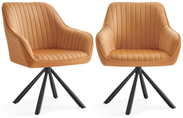 SONGMICS Esszimmerstuhl mit Armlehnen, 2er Set, Samt, 60 x 60 x 81,5 cm, Karamellbraun