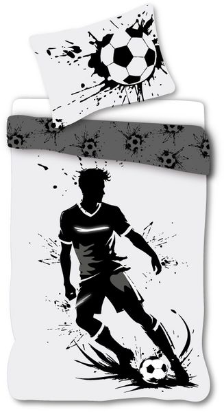 Bettwäsche Fußball Spieler Schwarz Weiß 135 x 200 cm, 100 % Baumwolle