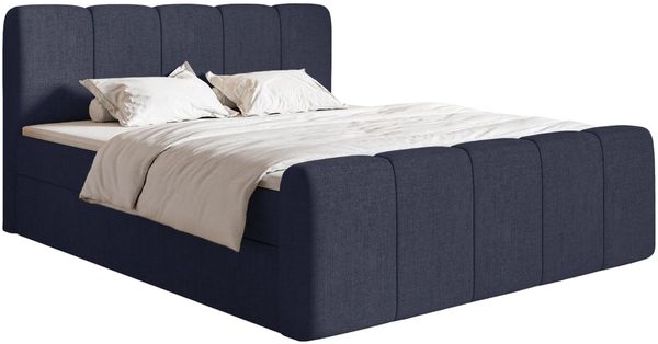 Selsey 'Cloudy II' Boxspringbett mit Bettkästen und Topper Chenille Marineblau, 200x200 cm