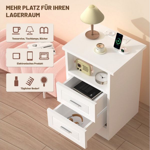 oyajia Nachttisch mit Beleuchtung LED und Ladefunktion USB & Type-C, Nachtschrank mit 2 Schubladen und 1 offener Ablage Bild 2