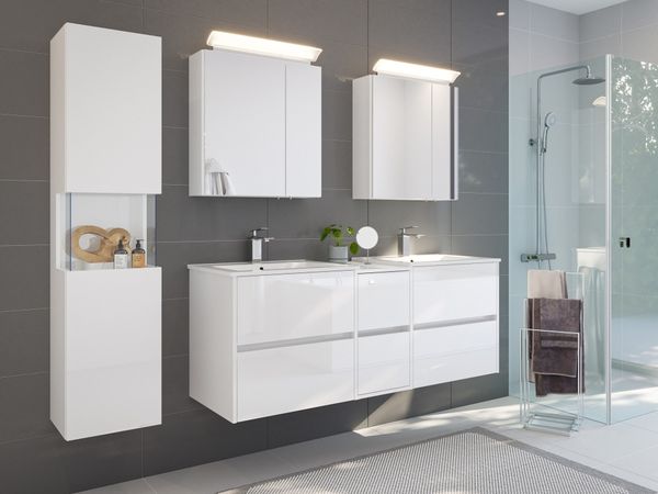 Badmöbelset Taifun 150cm 4tlg mit 2x Spiegelschrank & Seitenschrank weiß Hgl : Weiss hochglanz