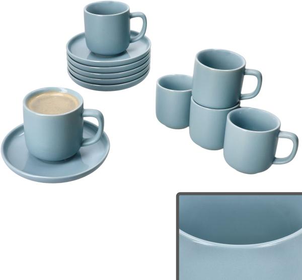 Ritzenhoff 6er Set Jasper Espressotassen & Untertassen Graublau für 6 Personen